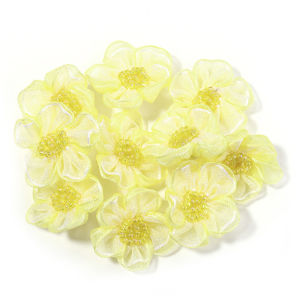 10pcs/lot Fabric Flower 3cm Organza Flower Patch with Beads Artificial Flowers Head For DIY Clothing Sewing Decoration Accessori