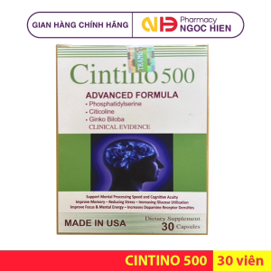 Viên CINTINO 500 hỗ trợ trí não cải thiện trí nhớ tuần hoàn não (30 viên nhập khẩu Mỹ)