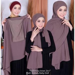 Pashmina Inner 2in1 Ceruty Babydoll 175x75 Kerudung Instan Plus Iner Terbaru Hijab Pasmina Panjang Ceruti Baby Doll Premium Jilbab Phasmina Warna Lengkap Krudung Wanita Muslim Garansi Ori