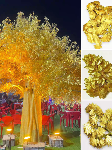 Artificial Ficus Tree Ginkgo Leaf Golden Branches Fake Engineering Landscape Wedding Decoration Wealth Tree Artificial Flowers