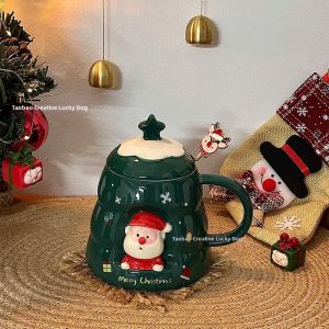 Christmas Tree Design Ceramic Mug with Lid and Spoon