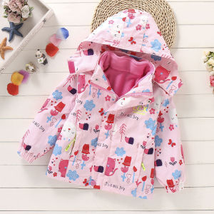 Girls Fleece Lined Thickened Three-in-One Windproof Jacket Spring Autumn Cotton Sandwich Outerwear Childrens Coat V Vinegar Bear