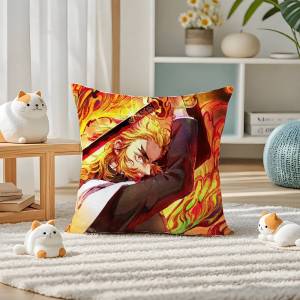 Bandai | Demon Slayer Beast Breathing Art Anime Plush Pillow Cover Soft Short Plush Cushion Cover For Sofa Bedroom Home Decor Gift