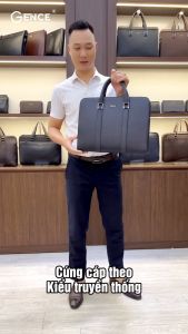 Cặp Da Nam Cầm Tay Túi Xách Công Sở GENCE CDX16 Da Bò Cao Cấp Màu Xanh Navy