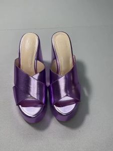 37Waterproof Platform Slippers Ultra High Heel Cal Outdoor Womens Sandals Cross Band Thick Heel Summer Purple Velvet