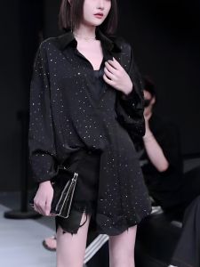 Sparkly Rhinestone Stylish Black Shirt