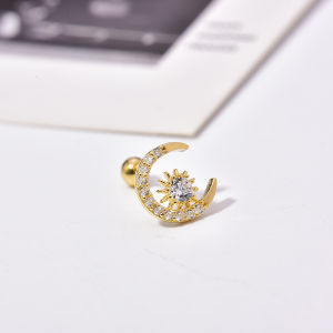 Korean Popular 10K 14K Gold Stud Earrings Female Temperament New Trendy Shiny Zircon Moon Thread Stud Earrings Single