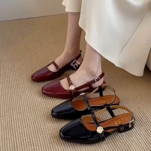 Sandal Wanita Hak Tahu Slingback Elegan Model Korea – Sepatu Flat PU Tali Belakang 2cm