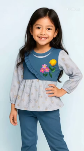 Setelan Baju Anak Perempuan Crinkle Premium Slempang Motif Bunga Adem Halus 1-6 Tahun