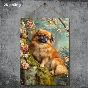CIFbuy | Biển Kim Loại Trang Trí Hình Chó Pekingese Hoa Văn Cổ Điển Kích Thước 8x12 Inch Chống Gỉ Dùng Làm Tranh Treo Tường Trang Trí Nhà Cửa Quán Bar Quán Cà Phê Quà Tặng Dễ Thương Chủ Đề Chó Dùng Được Trong Nhà Và Ngoài Trời