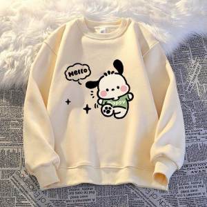 คอกลมเด็กผู้หญิง ผ้าขนแกะ เรียงราย เสื้อสเว็ตเชิ้ต ลำลอง หลวม ดีไซน์ ฤดูใบไม้ร่วง ฤดูหนาว โพลีเอสเตอร์ เสื้อผ้าเด็กไฟเบอร์