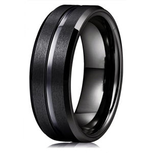 Fashion 8mm Mens Black Tungsten Wedding Band Rings Black Groove Beveled Edge Engagement Ring for Mens Valentine Gifts Jewelry