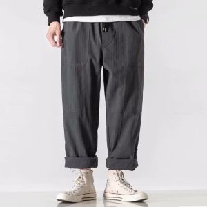 Japanese Fashion Brand Spring and Autumn Workwear Pants Mens Plus Size Baggy Straight Trousers Easiest for Match Pure Cotton Hemmed Ankle-Length Casual Pants