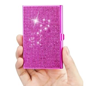 New Qinsuee Bling Aluminum Alloy Diamond Metal Business Card Case 10-20 Sheets Capacity Snap Rhinestone Business Card Box Small