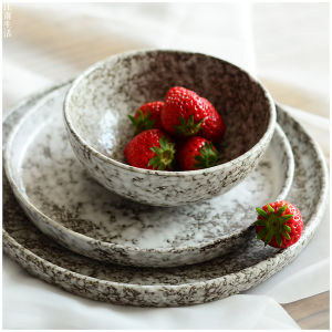 Stoneware Japanese Style Snow Melting Japanese and Korean European Style Cooking Cutlery Western Cuisine Plate Straight Edge Flat Bottom Plate Salad Bowl Small Soup Bowl Series