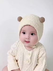 Cute Windproof Baby Hat Ear Protection Cartoon Bear Baby Knitted Hat Winter Warm Girls Boys Beanie Toddler Caps