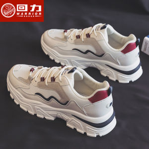 Warrior Mens Dad Shoes Casual Running Sports Sneakers Breathable Lace-Up round Toe Thick Bottom PVC Outsole Youth Fashion