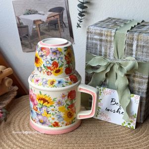Elegant Retro Jasmine Ceramic Mug Large Capacity With Lid