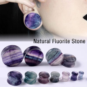 1/2PCS Rainbow Natural Fluorite Stone Double Solid Flared Plug Ear Tunnel Gauge Aurora Stone Ear Expander Weight Saddle Earrings