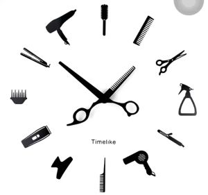 O&E 10 Inch Hair Salon Clock European creative acrylic hair salon wall clock living room decoration clock barber shop clock Jam BarBer Shop 10 inci