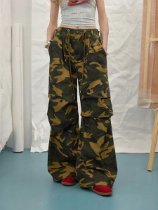 unifree | Quần Tây Dài Phong Cách Mỹ Camouflage Rộng Thoáng Thời Trang