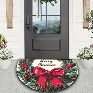 VIKAMA Christmas Bow Half Round Carpet Entrance Living Room Holiday Decoration Non Slip Carpet Ins Wind Home Decoration