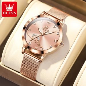 OLEVS | Đồng Hồ Thạch Anh Nữ OLEVS 5530 Dây Đeo Lưới Màu Vàng Hồng Kim Dạ Quang Chống Nước 30m Thiết Kế Hình Trái Tim Thời Trang Đồng Hồ Đeo Tay
