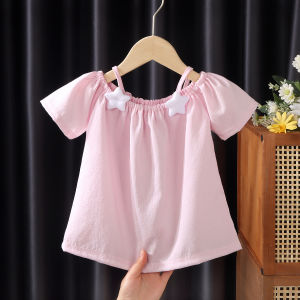 Off-Shoulder Short Sleeve Summer Baby Girl Thin Strap Stylish T-shirt