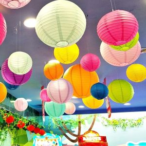 Chinese Paper Round Shape Lanterns Birthday Wedding Decoration Craft DIY Lampion Hang Lampshade 6inch/15cm