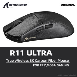 ATTACK SHARK | Attack Shark R11 Ultra Mouse 2026 New Wireless 8K Gaming Carbon Fiber Mouse for FPS\MOBA Gaming PAW3950MAX Sensor 42000DPI
