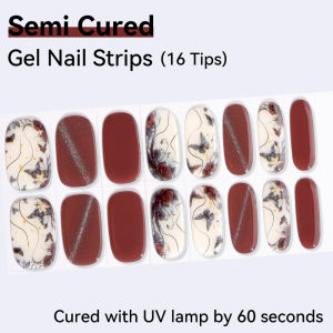 16Tips UV Semi-Cured Gel Nail Wraps Premium Nail Strips Long Lasting Full Cover UV/LED Gel Semi Cured Nail Sticker Best Quality