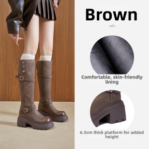 Josiny | Thick Sole Knee-High Boots Black Skinny Leg