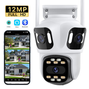 Camera IP Ba Ống Kính 12MP WiFi An Ninh PTZ Ống Kính Kép Tự Động Theo Dõi 8MP HD iCsee Giám Sát Video Trong Nhà Ngoài Trời Chống Nước