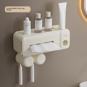 Wall-Mounted Toothbrush Holder Integrated Spout Cup Dental Care Organizer No-Punching Required Colorful Nordic Style for Home Use