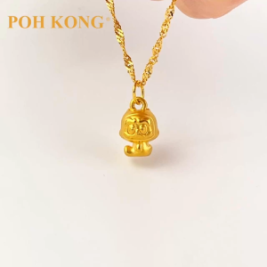 POH KONG 999/24K Gold Yuurei Neko Sama Daruma Pendant (Sitting)