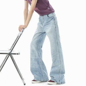 OULUDE | Washed Lightning Stripe Loose Baggy Stylish Jeans Pants