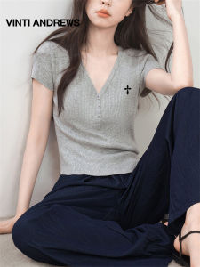 Cap Sleeve V-Neck Short Slim Fit Tee