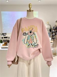 เสื้อสเวตเตอร์คอกลมบุขนแกะลายกระต่ายน่ารักสำหรับผู้หญิงในฤดูใบไม้ผลิ 2024 เสื้อสเวตเตอร์คอกลมสไตล์เกาหลีสำหรับผู้หญิง