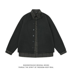 WUKONGYOUHUO | Plaid Faux Two-Piece Jacket