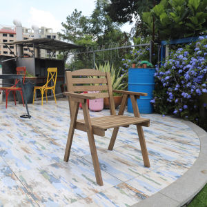 Outdoor Solid Wood Chair Armrest Old Japanese Style Internet Celebrity Balcony Occasional Table and Chair Dining Chair Distressed Log Armchair