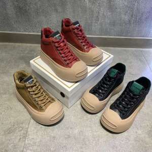 Leather High Top Red Cotton Doll Head Shoes Thick Bottom Casual Sports Cotton Shoes Trendy Glue Adhesive Rubber Outsole