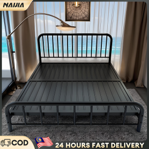 NAIJIA Metal Bed Frame Heavy Duty Katil Single/Queen/King Metal Bed Frame Anti-Rust Katil Besi with Upgraded Bed Plate Sturdy Iron Bed for Hostel & Home Black/White铁艺床