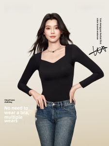 เสื้อชั้นในผู้หญิงแขนยาว อบอุ่น ใส่ได้หลายชั้น เสื้อชั้นในแบบมีแผ่นเสริมหน้าอก ใส่ได้ทั้งกลางแจ้งและในบ้าน เสื้อชั้นในผู้หญิง ฤดูใบไม้ร่วง/ฤดูหนาว