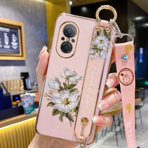 เคสโทรศัพท์ Huawei Nova9se แบบซิลิโคนป้องกันการตกหล่นพร้อมสายรัดข้อมือและห้อย รุ่นใหม่สำหรับผู้หญิง ลายดอกไม้