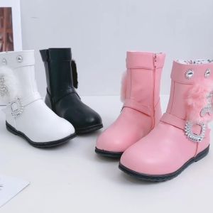 Maxi shoes PU leather Long boots for kids girls no heel zip boots for kids size 26-35