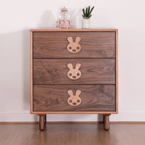 Cute Rabbit Solid Wood Childrens Two Three Five Chest of Drawers Combination Storage Cabinet Locker Cherrywood Black Walnut