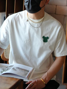 สไตล์เกาหลี ลำลอง เสื้อยืดแขนสั้นคอกลมปักลายดอกไม้หมีพิมพ์ หลวม Fit ฤดูร้อน แฟชั่น ระบายอากาศได้ดี ผ้าฝ้าย Blend Tee