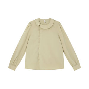 Collar Lace-up Placket Long Sleeve Blouse