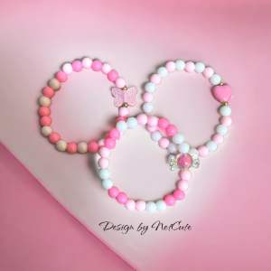 SALE (3pcs) Cute Pink Bracelet (13cm)- Elastis Gelang Anak - Netcute Gelang Manik manik - Gelang Cute - gelang Korea - aksesoris Kids