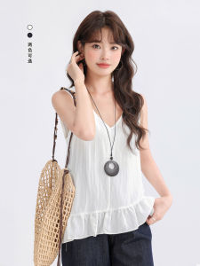French Korean Style Sweet Spicy White Sleeveless V-Neck Halter Neck Top Summer New Loose Fit Womens Clothing